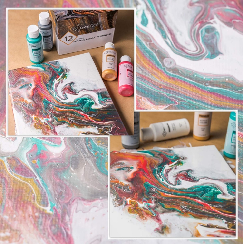 Metallic Pouring Paint Premium Acrylic Set of 12 Bottles Paints Art Painting New